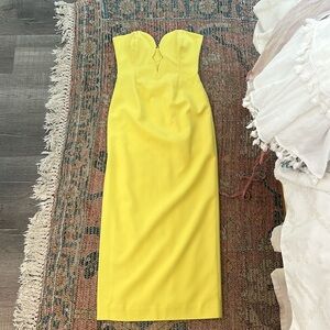 Bardot yellow plunge midi dress
